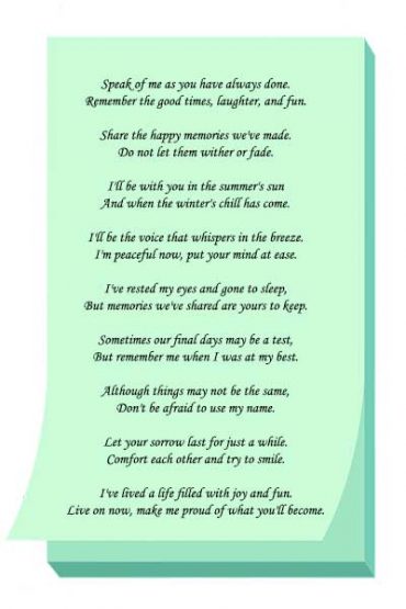 4 Best Remember Me Funeral Poems - Grief and Sympathy