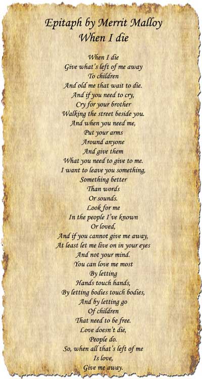 Epitaph Poem Merrit Malloy