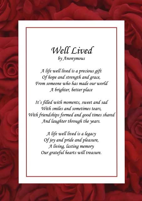 Remembering a life well lived poem