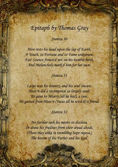 The Epitaph Poem by Thomas Gray