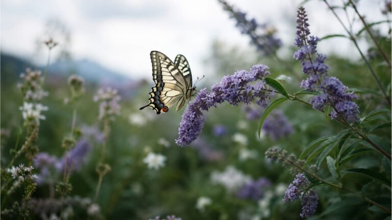 Butterfly resting on purple blossoms in a peaceful garden, reflecting the beauty of butterfly poems